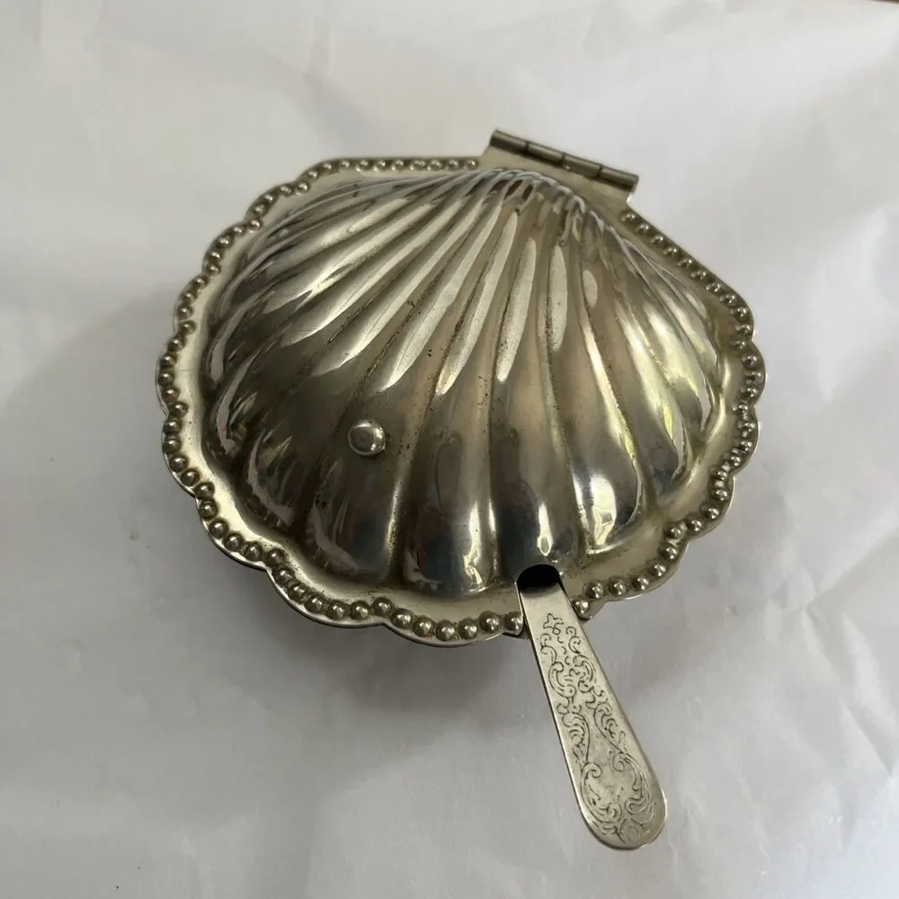 Vintage Leonard Silver Plated Hinged Clam Shell Caviar Butter Dish Hong Kong